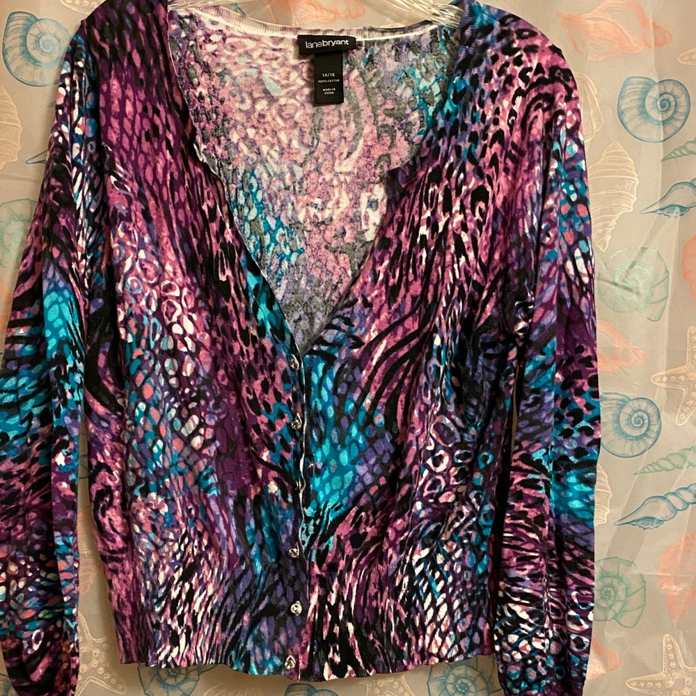 Lane Bryant Purple and Blue Button Down Cardigan